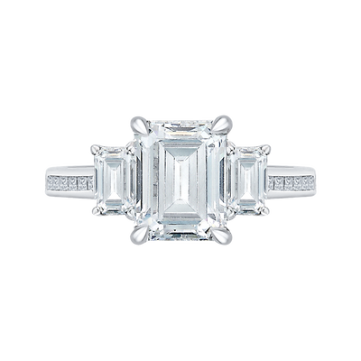 Emerald Cut Diamond Three-Stone Engagement Ring in 18K White Gold (Semi-Mount)