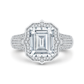 Emerald Cut Diamond Halo Engagement Ring in 18K White Gold (Semi-Mount)