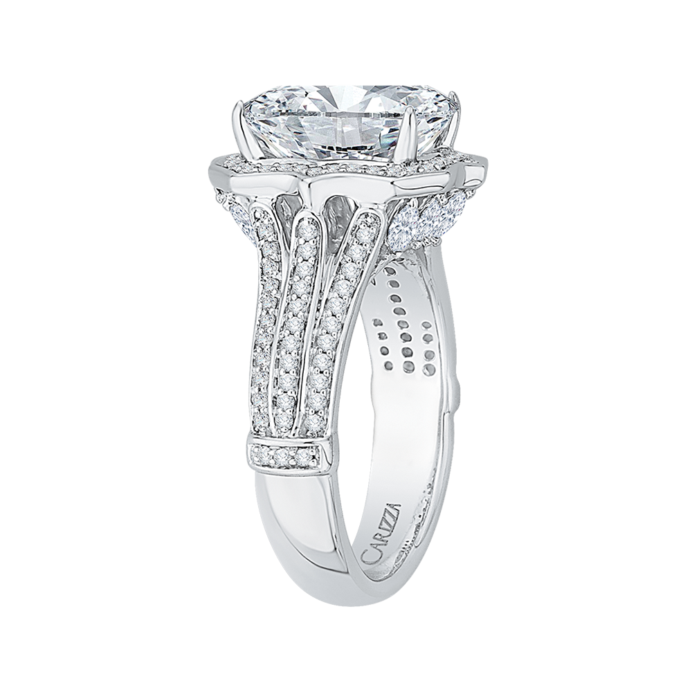 Emerald Cut Diamond Halo Engagement Ring in 18K White Gold (Semi-Mount)