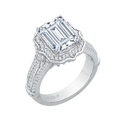 Emerald Cut Diamond Halo Engagement Ring in 18K White Gold (Semi-Mount)