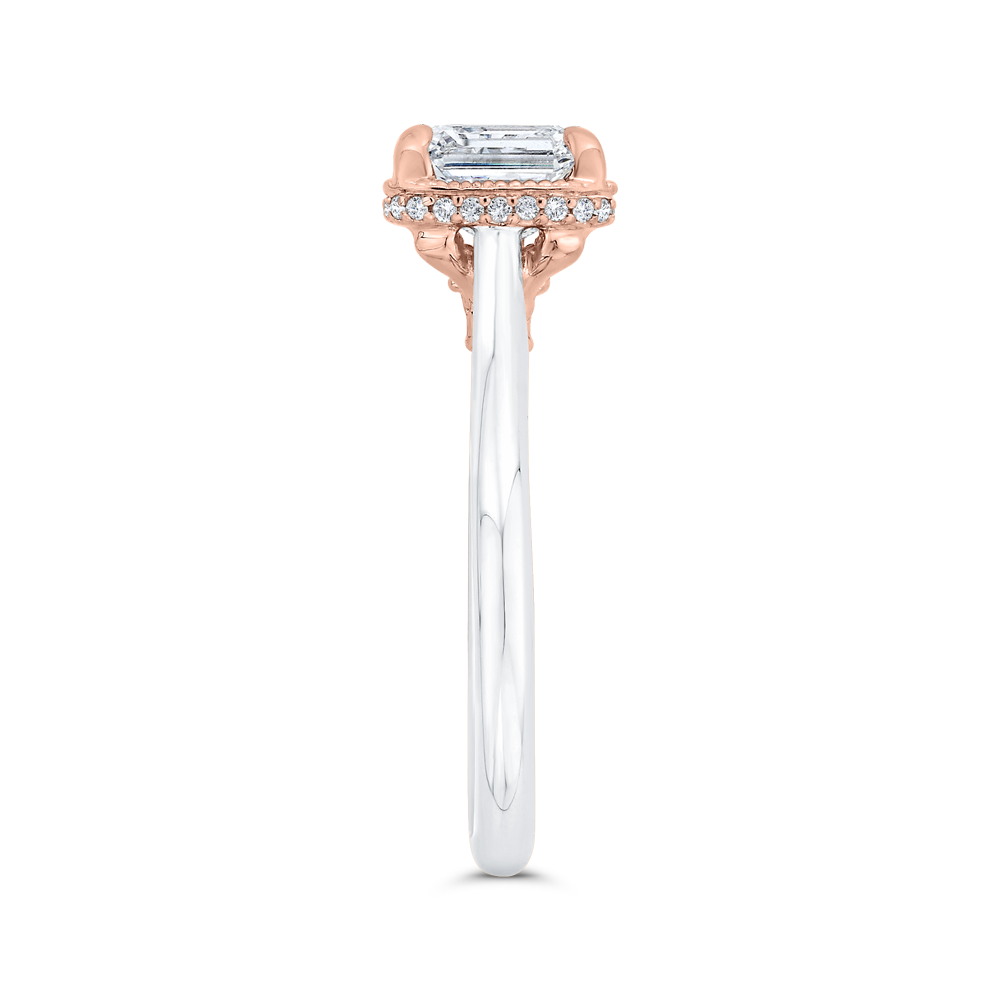 Emerald Cut Diamond Halo Engagement Ring in 14K Two Tone Gold (Semi-Mount)