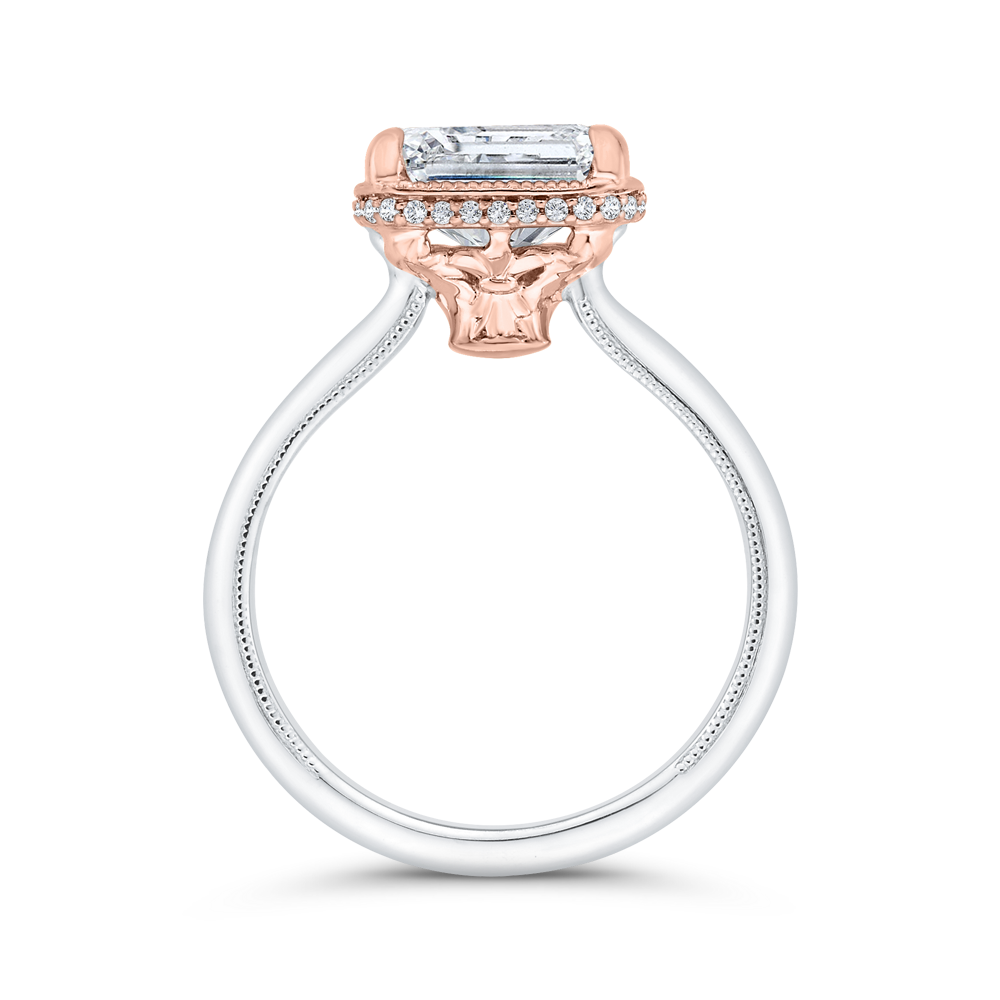 Emerald Cut Diamond Halo Engagement Ring in 14K Two Tone Gold (Semi-Mount)