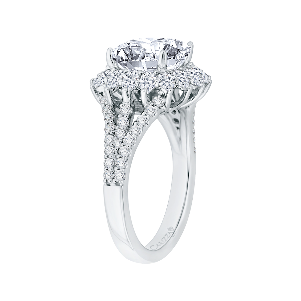 Split Shank Cushion Cut Diamond Split Shank Engagement Ring in 18K White Gold (Semi-Mount)