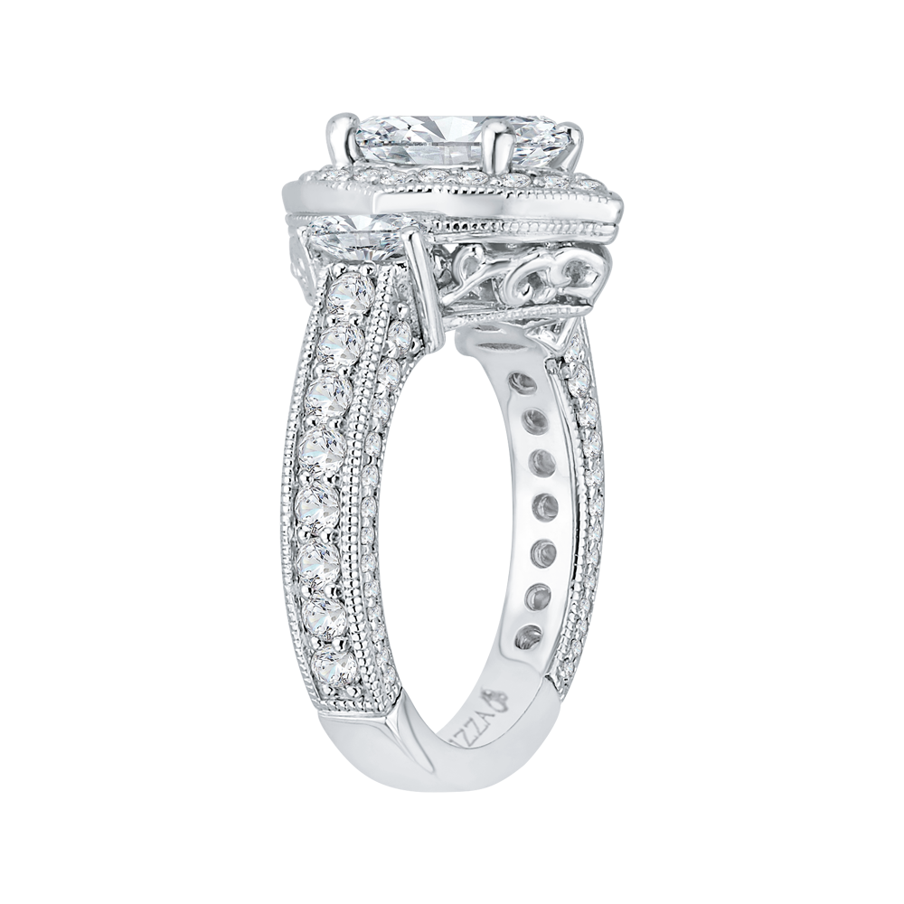 Oval Cut Diamond Halo Engagement Ring in 18K White Gold (Semi-Mount)