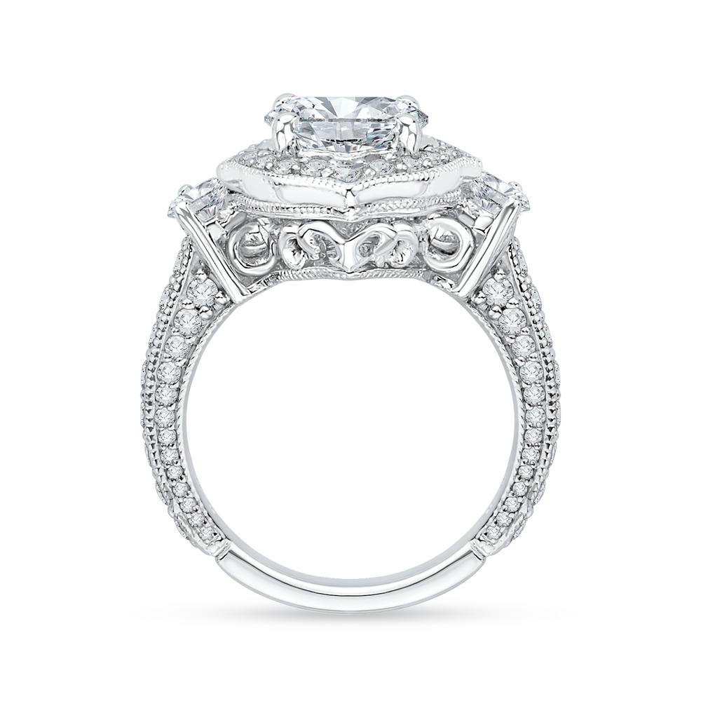 Oval Cut Diamond Halo Engagement Ring in 18K White Gold (Semi-Mount)