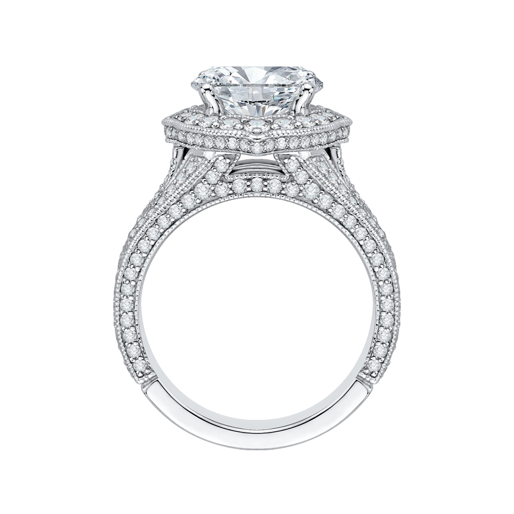 Oval Cut Diamond Halo Engagement Ring in 18K White Gold (Semi-Mount)