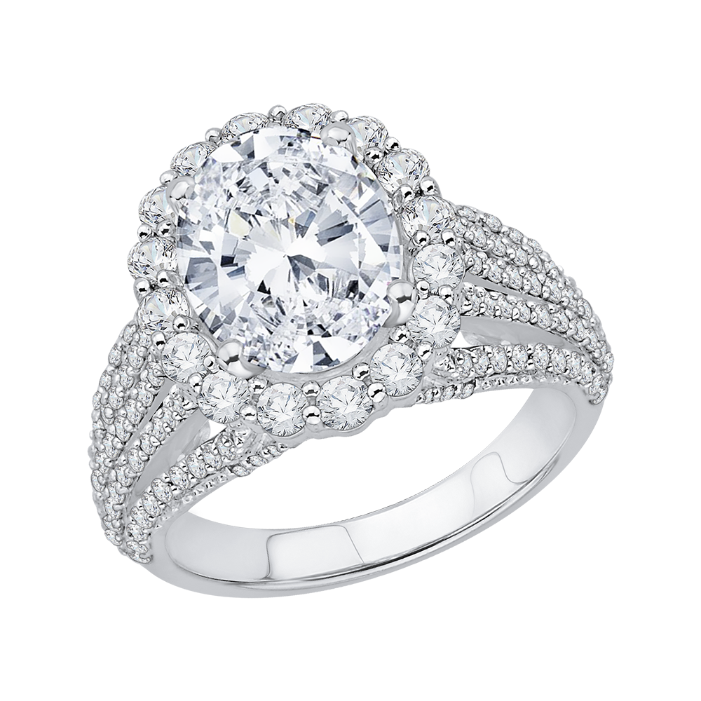 Oval Cut Diamond Halo Engagement Ring in 18K White Gold (Semi-Mount)