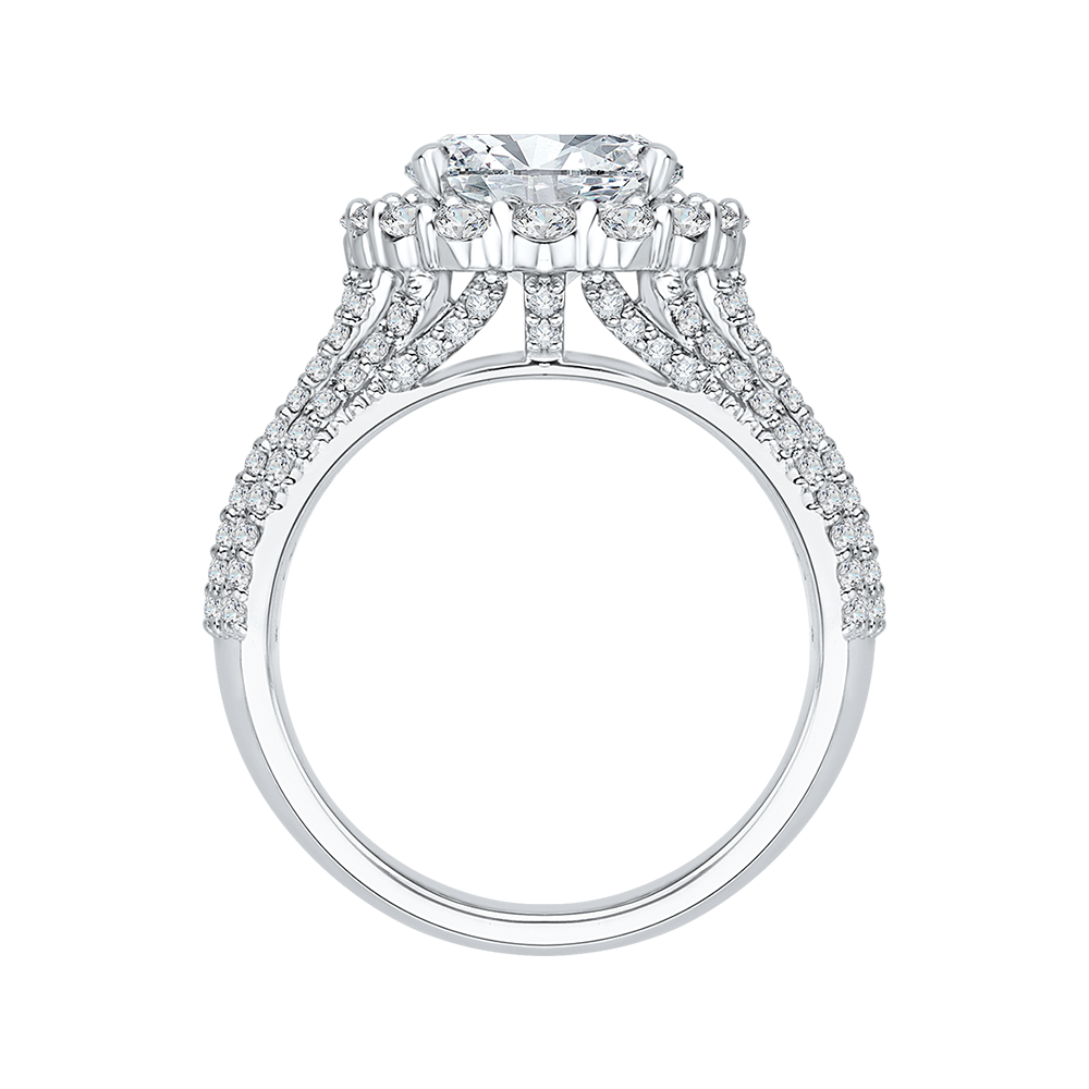 Oval Cut Diamond Halo Engagement Ring in 18K White Gold (Semi-Mount)