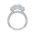 Oval Cut Diamond Three-Stone Halo Engagement Ring in 18K White Gold (Semi-Mount)