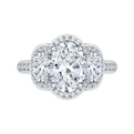 Oval Cut Diamond Three-Stone Halo Engagement Ring in 18K White Gold (Semi-Mount)