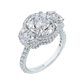 Oval Cut Diamond Three-Stone Halo Engagement Ring in 18K White Gold (Semi-Mount)