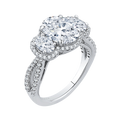 Split Shank Oval Cut Diamond Three-Stone Halo Engagement Ring in 18K White Gold (Semi-Mount)