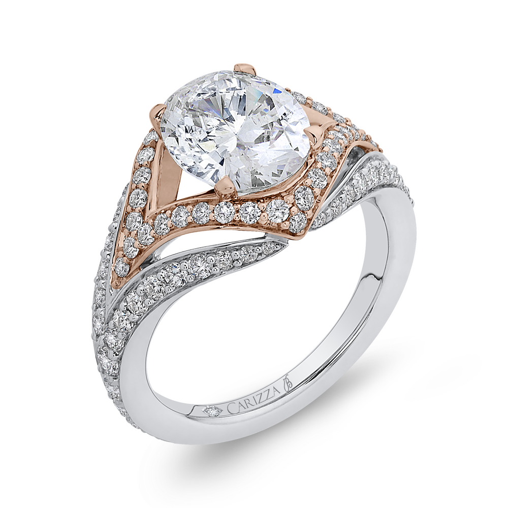 Split Shank Oval Cut Diamond Engagement Ring in 18K Two-Tone Gold (Semi-Mount)