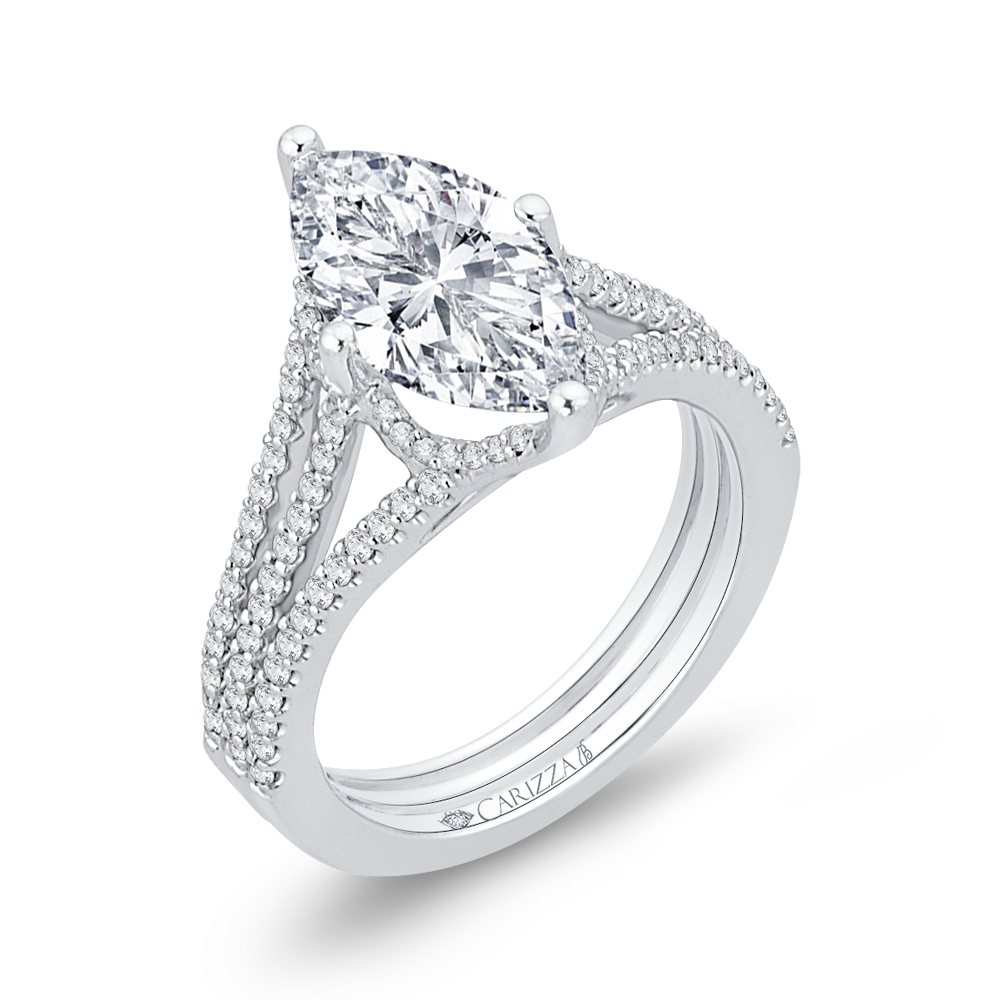 Marquise Cut Diamond Engagement Ring in 18K White Gold (Semi-Mount)