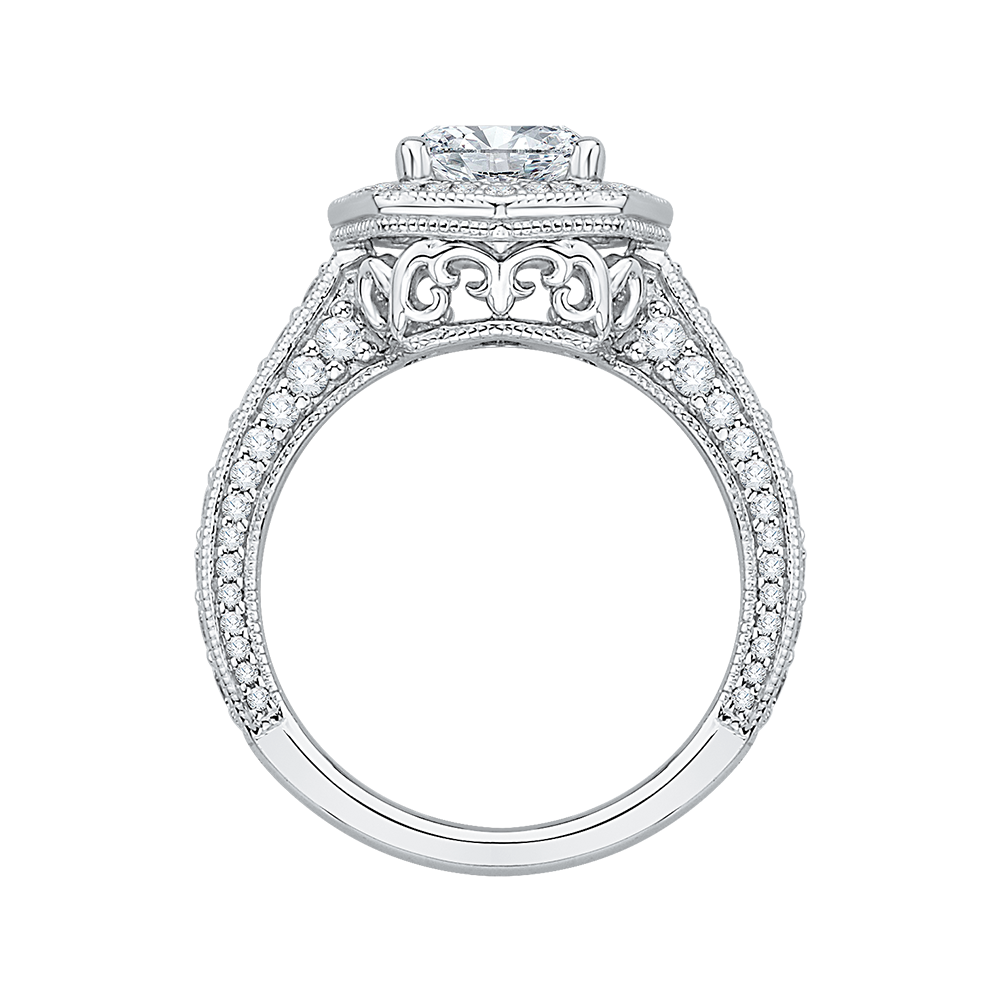 Cushion Cut Diamond Halo Engagement Ring in 18K White Gold (Semi-Mount)