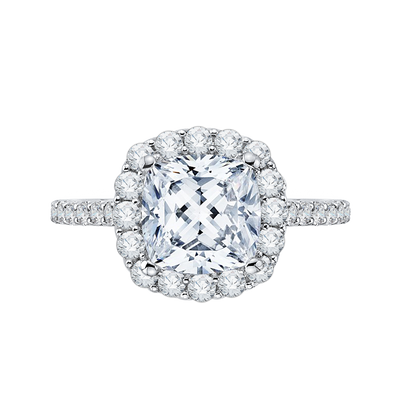 Cushion Cut Diamond Halo Engagement Ring in 18K White Gold (Semi-Mount)