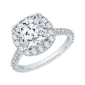 Cushion Cut Diamond Halo Engagement Ring in 18K White Gold (Semi-Mount)