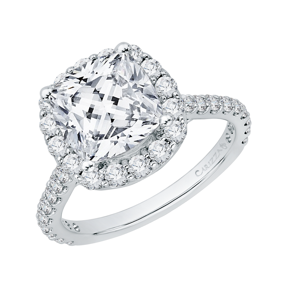 Cushion Cut Diamond Halo Engagement Ring in 18K White Gold (Semi-Mount)