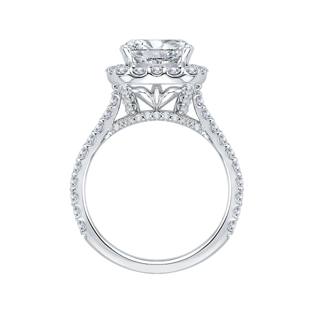 Cushion Cut Diamond Halo Engagement Ring in 18K White Gold (Semi-Mount)