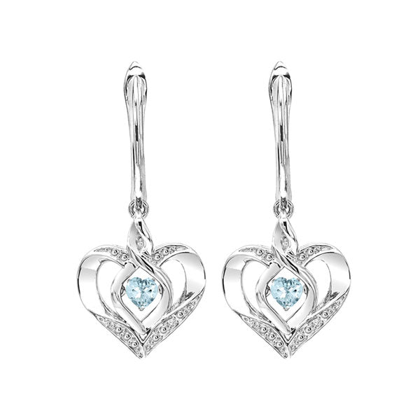 Silver Diamond 1/50Ctw & Created-Aquamarine 1/4Ctw Earring