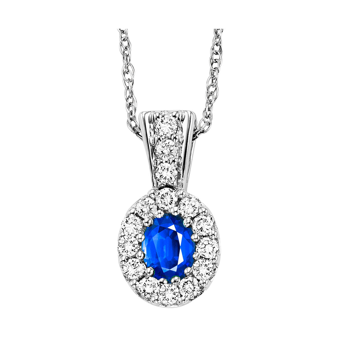 14Kt White Gold Diamond 1/7Ctw & Sapphire 1/4Ctw Pendant