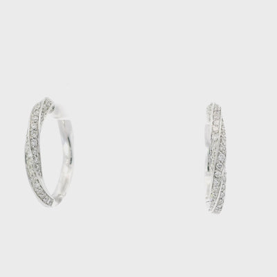 White Gold Twisted Diamond Hoop Earrings