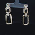 Paperclip Style "Door-Knocker" Dangling Gold Earrings with Diamond accents